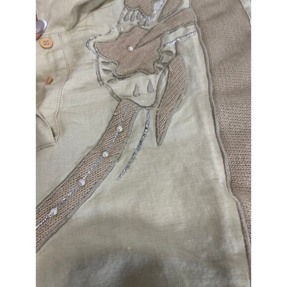 Maurada Knit Embroidered Beaded 3/4 Sleeve Pullover Women's Size L Coastal Boho - Picture 8 of 10